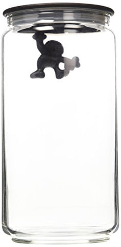 Gianni a little man holding on tight kitchen box in glass with hermetic lid-Black-h 8″-4¼ in