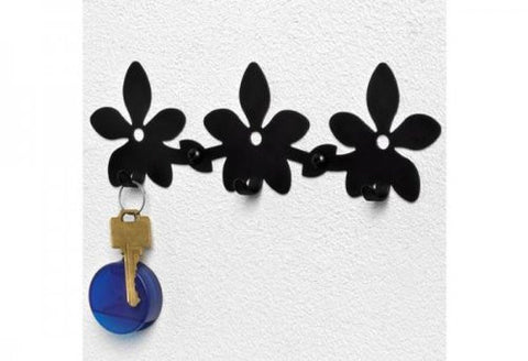 Flower 3-Hook Key Rack 1/Card - Black