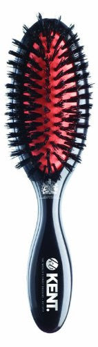 Kent Ladies Hairbrush - Small Pure Black Natural Bristle Cushion Brush Model No. CSFS