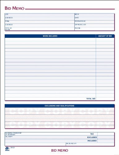 Adams Bid Memo, 50 Sheets/Book