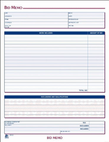 Adams Bid Memo, 50 Sheets/Book