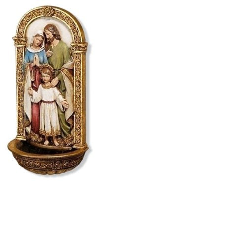 Joseph Studio Holy Family Water Font, 7.75"h x 3.75"w x 2.5"d