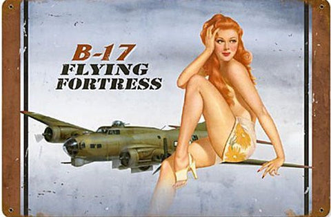 B-17 redhead vintage metal sign measures 18 inches by 12 inches