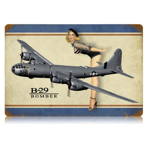 B-29 Bomber legs vintage metal sign measures 18 inches by 12 inches
