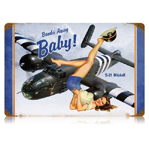 "Bombs Away Baby!" Metal Sign 18x12 in