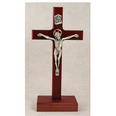 8" Cherry Stain Standing Crucifix