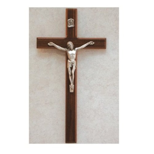 10" Walnut/silver Crucifix