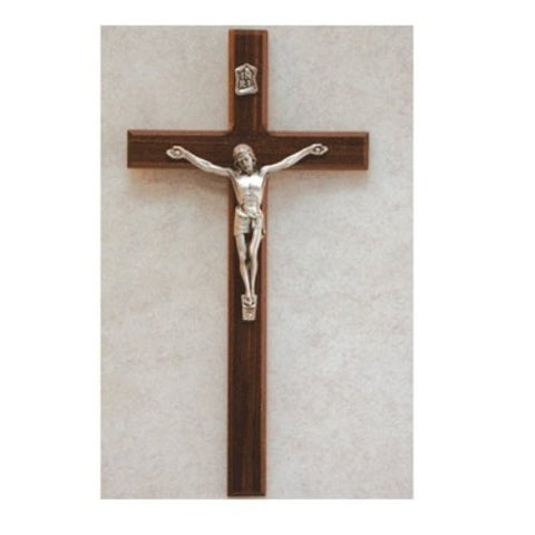 10" Walnut/silver Crucifix