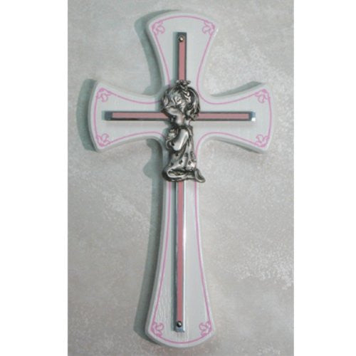 7" Girl Cross On White Wood