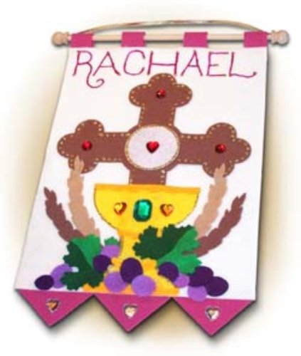 First Communion Banner Kit – Cross – Pink accents, 9 in. x 12 in.