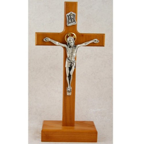 8" Walnut Stain Stand Crucifix
