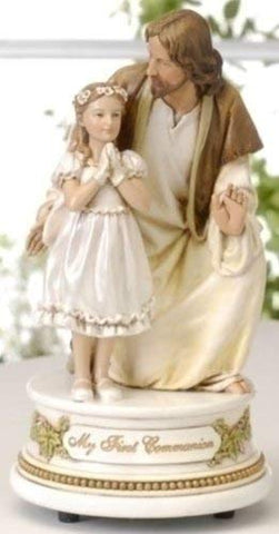 Joseph Studio 7.25" Musical Girl w/ Jesus Figure, 7.25"H x 3.75"W x 3.75"D