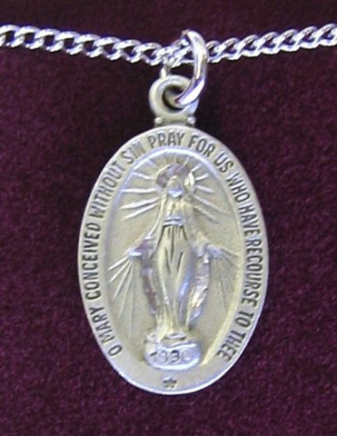 Pewter Miraculous Medal 18" Chain & Box