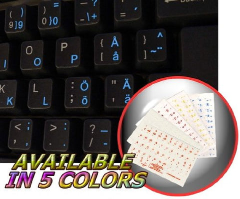 Swedish Finnish Transparent Keyboard Sticker with Blue Letters, 11 x 13