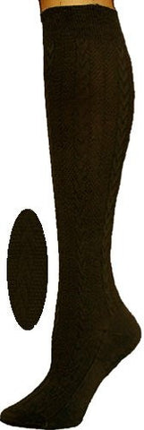 Knee High Socks - Textured Cable Knit - Chocolate