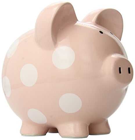 Large Piggy Bank, Pink w/ White Polka Dots