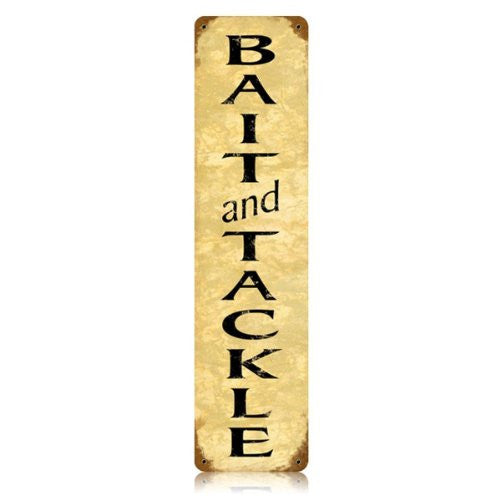 Bait and Tackle vintage metal sign measures 5 inches by 20 inches