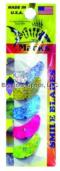 Mack's Lure- 1.1" Smile Blades (5) Asst Sparkle (Silver, Amber, Blue, Hot Pink, Chartreuse)