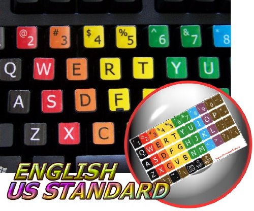 Learning English Large Lettering Non Transparent Keyboard Stickers with Colored Background, 11 x 13