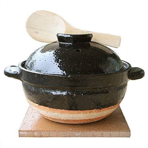 Iga-Mono Kamado San Rice Cooker With Rice Spatula, Stone Cray Trivet, 2-go / 8.1/4"D x 6.1/4"H, 34 oz