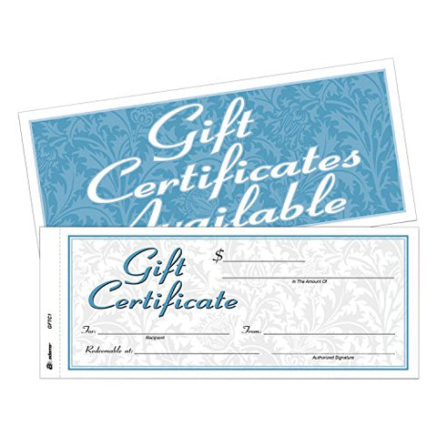 Adams Gift Certificate, 2-Part Carbonless, 25 Numbered Certificates per Book, Store Sign