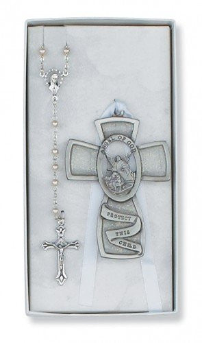 White Guardian Angel Rosary Set - 10"