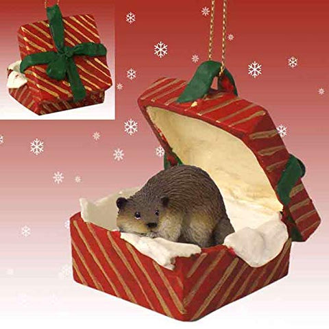 Beaver Gift Box Red Ornament