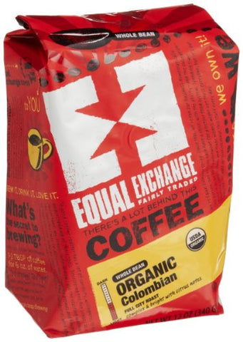 EQUAL EXCHANGE Fairly Traded Gourmet Whole Bean Coffee Colombian - 12 oz