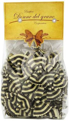 Italian Donne Del Grano Pastas Black and White Bowtie (Farfalle Zebra) Colored Pasta - 8.8oz (250gm)