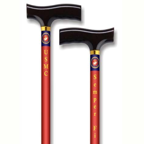 Straight Adjustable Aluminum Cane With Fritz Handle US Marine, Red