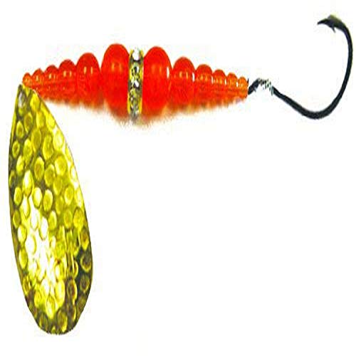 Mack's Lure 09922 Wedding Ring Super Spinner, #1 Hook, 48" Leader,, Hammered Brass Blade/Flo Fire Orange Bead