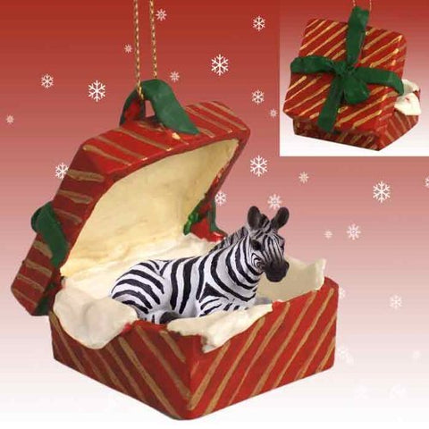 Zebra Gift Box Red Ornament