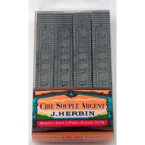J Herbin Supple Wax Sealing Wax 3 ⅜ x ⅜ x ⅜ Silver 4 sticks per pack