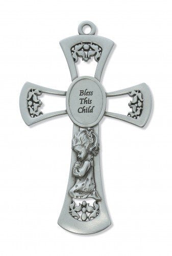 6" Pewter Baby Girl Cross