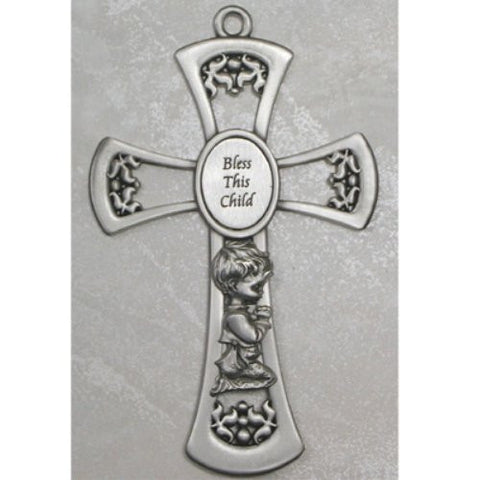 6" Pewter Baby Boy Cross