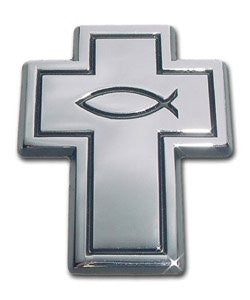 Christian Fish Chrome Auto Emblem (Cross w/Fish)