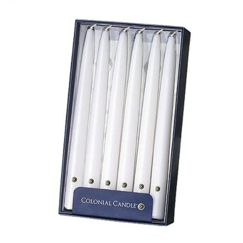 White Unscented 10" Handipt Taper Dinner Candles, Box of 12