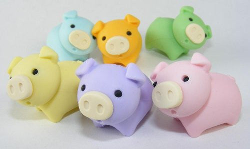 Japanese Iwako Erasers - Pigs, 6 colors