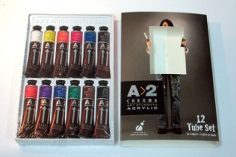 Chroma A>2 Lightfast Heavy Body Acrylic Paint Set, 0.67 Ounce Tubes, 12 Colors