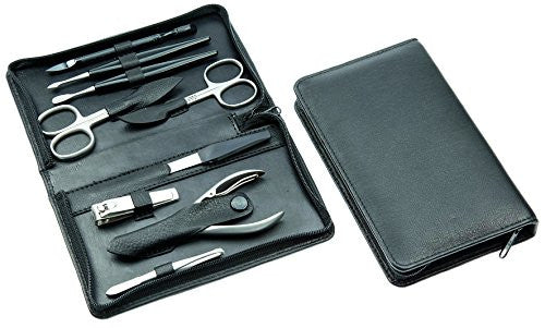 Sonnenschein Manicure Case: 9 pcs. Chrome Plated; Full Leather, Black