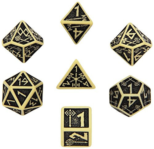 Beige & black Dwarven Dice (set of 7)