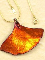 REAL LEAF Ginkgo Necklace Pendant Iridescent & Chain
