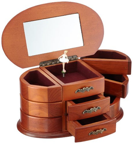 Musicbox Kingdom Jewelry box made of wood, with two middle and six side drawers, 10.4 inch