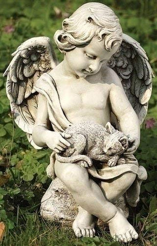 Joseph Studio Cherub With Kitten Statue, 12"h x 8.25"w x 7.5"d