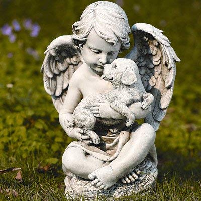 Joseph Studio Cherub With Puppy Statue, 12"h x 8.5"w x 6.38"d