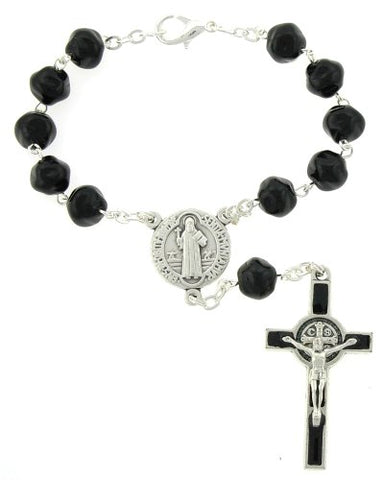 Black St Benedict Auto Rosary with All Silver OX Crucifix & Center