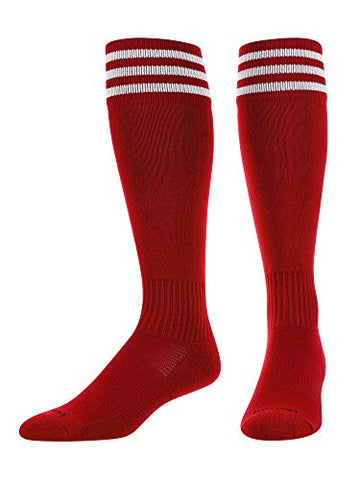 Finalé Trio - 3 Stripe SoccerOver-Calf, Heel/Toe, Scarlet-White, Large