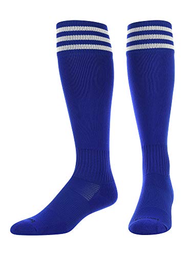 Finalé Trio - 3 Stripe SoccerOver-Calf, Heel/Toe, Royal-White, Medium