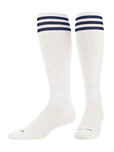Finalé Trio - 3 Stripe SoccerOver-Calf, Heel/Toe, White-Navy, Medium