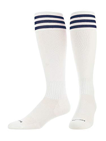 Finalé Trio - 3 Stripe SoccerOver-Calf, Heel/Toe, White-Navy, Medium